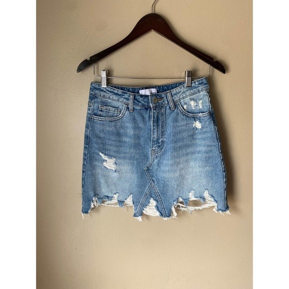 Vervet High Rise Distressed Denim Mini Skirt - Picture 4 of 9